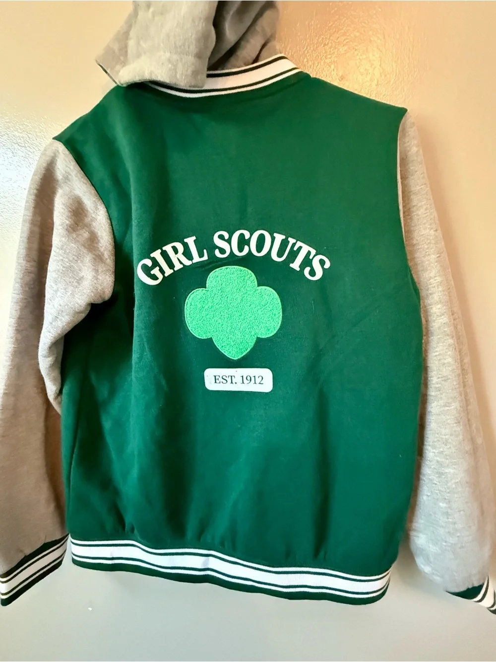 Kids Green and Gray Hooded Pea Coat - Classic Varsity Style